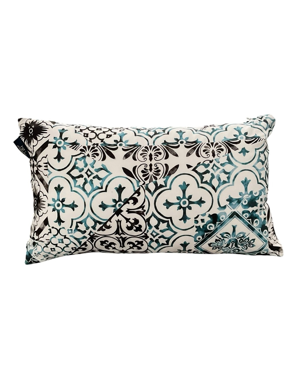PHANTOSCOPE Rectangular Throw Pillow in Teal and Black Tile Pattern NWOT
